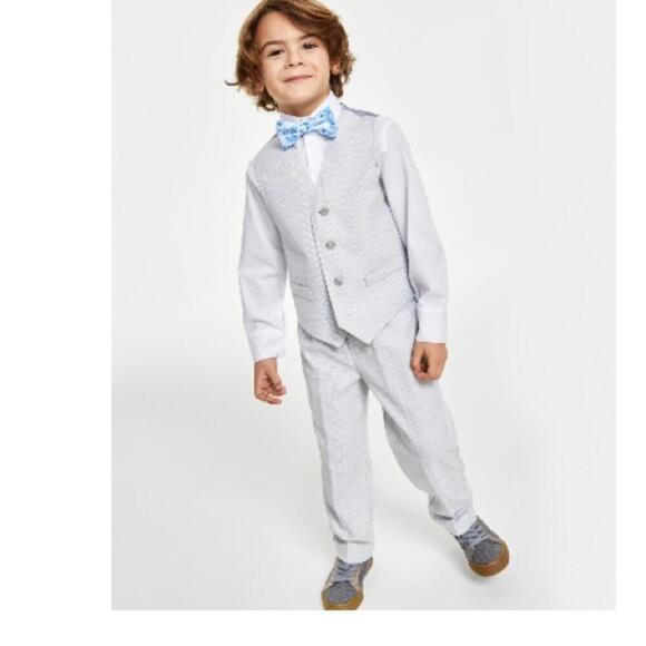 Nautica Little Boys 4-Pc. Tinted Windowpane Vest Set - pants, top shirt Gray - Picture 2 of 8